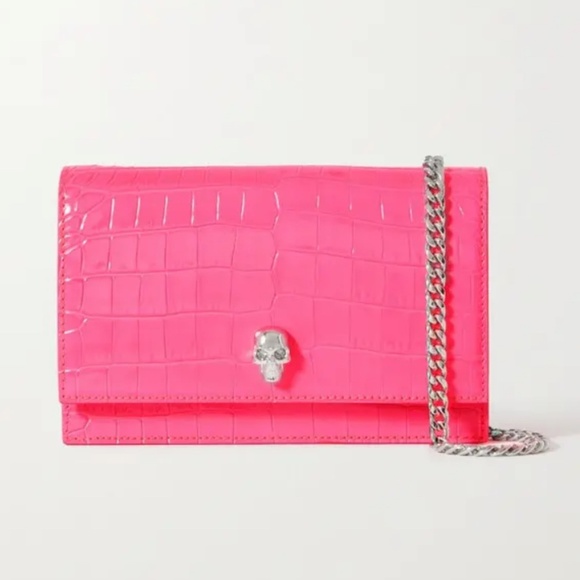 ALEXANDER MCQUEEN Skull Mini Embellished Neon Croc-Effect Leather Shoulder Bag - Picture 12 of 13
